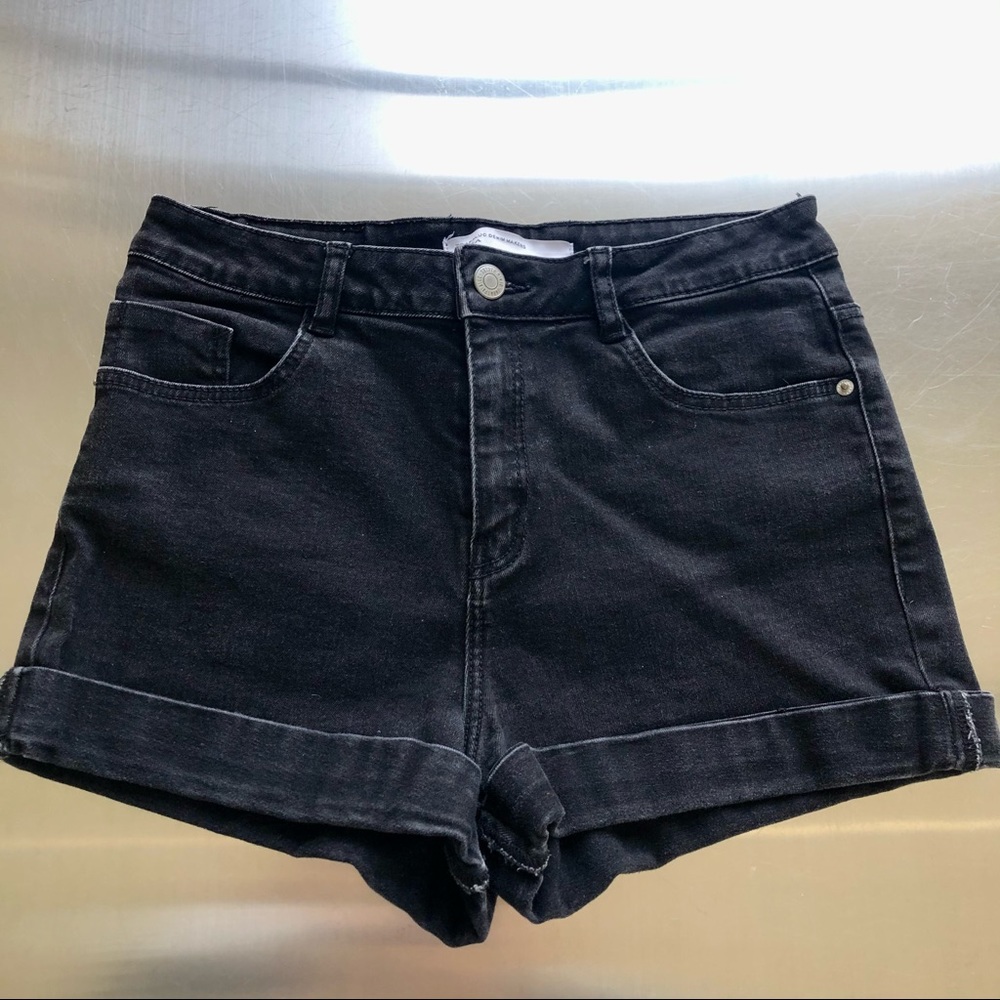 Zara | High Waisted Black Denim Shorts